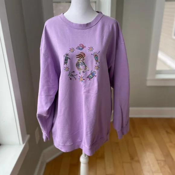 Vintage 90’s Purple Kokopelli Oversized Baggy Graphic Sweatshirt Sz XL - Picture 1 of 12